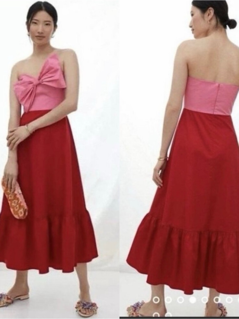 Anthropologie Hutch Bow Tie Maxi Dress Pink Red Size Medium